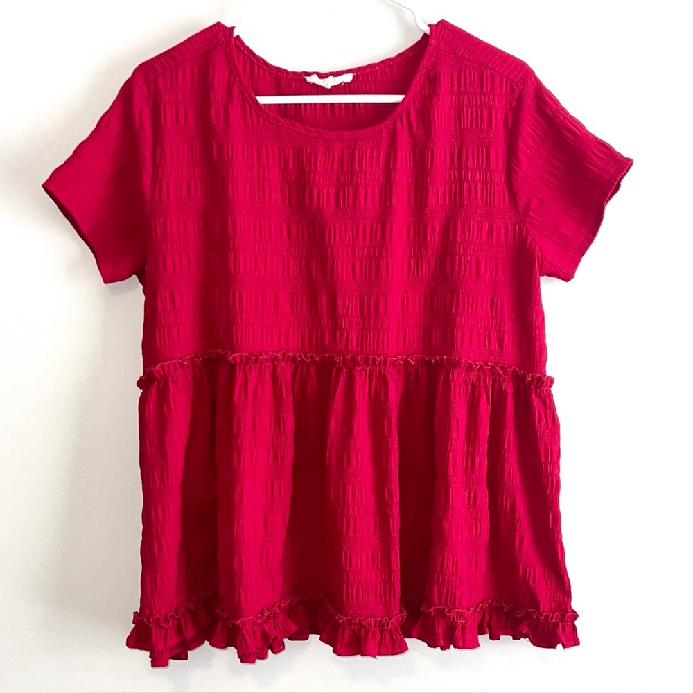 Entro Short Sleeve Ruffle Babydoll Blouse